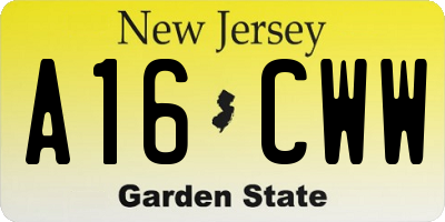 NJ license plate A16CWW