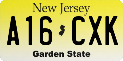 NJ license plate A16CXK