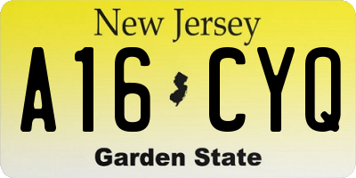 NJ license plate A16CYQ