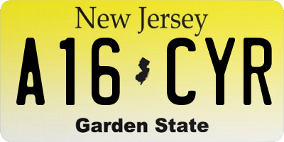 NJ license plate A16CYR