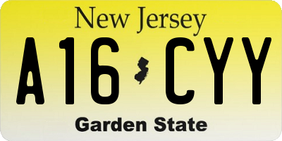 NJ license plate A16CYY