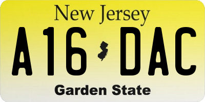 NJ license plate A16DAC