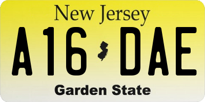 NJ license plate A16DAE