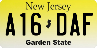 NJ license plate A16DAF