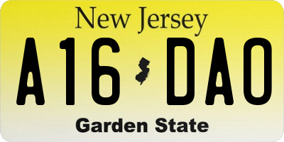 NJ license plate A16DAO