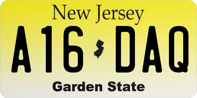 NJ license plate A16DAQ