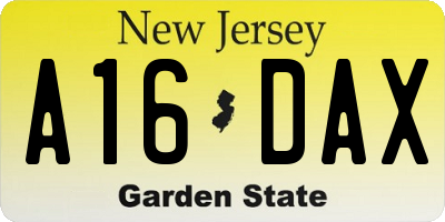 NJ license plate A16DAX