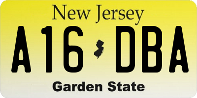 NJ license plate A16DBA