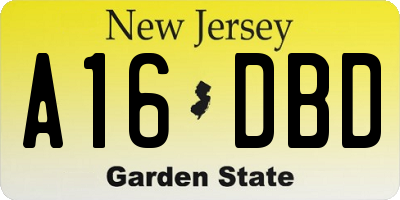 NJ license plate A16DBD