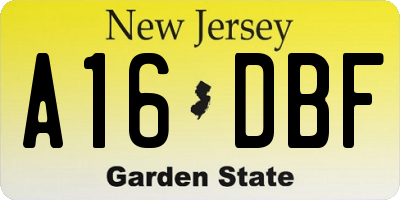 NJ license plate A16DBF