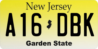 NJ license plate A16DBK