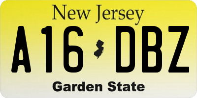 NJ license plate A16DBZ