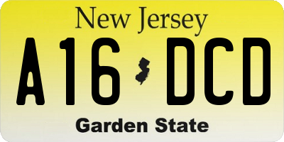 NJ license plate A16DCD