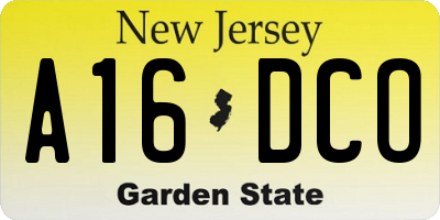 NJ license plate A16DCO