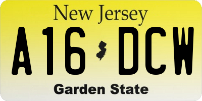 NJ license plate A16DCW
