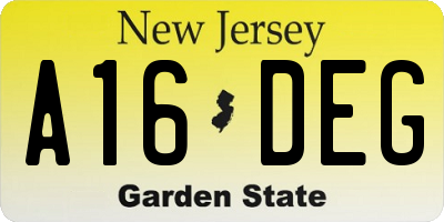 NJ license plate A16DEG