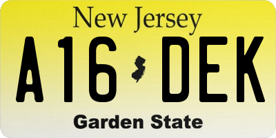 NJ license plate A16DEK