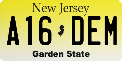 NJ license plate A16DEM