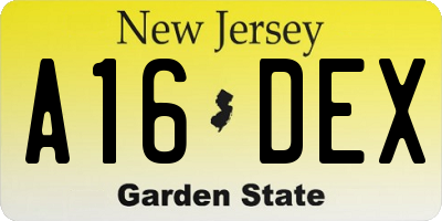NJ license plate A16DEX