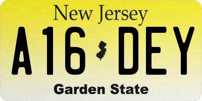 NJ license plate A16DEY