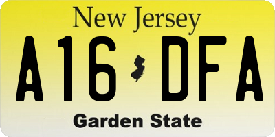NJ license plate A16DFA