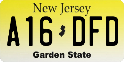 NJ license plate A16DFD
