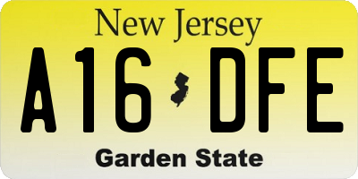 NJ license plate A16DFE