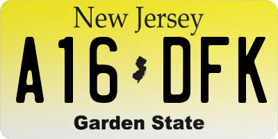 NJ license plate A16DFK