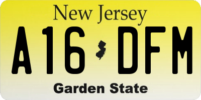 NJ license plate A16DFM