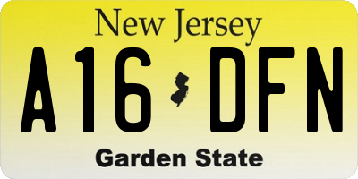 NJ license plate A16DFN