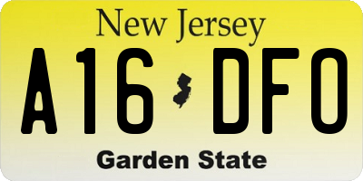 NJ license plate A16DFO