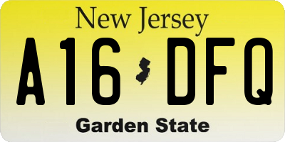 NJ license plate A16DFQ