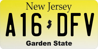 NJ license plate A16DFV
