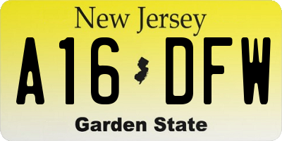 NJ license plate A16DFW
