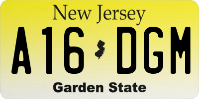 NJ license plate A16DGM