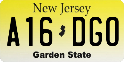 NJ license plate A16DGO