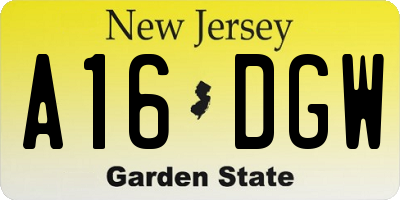 NJ license plate A16DGW