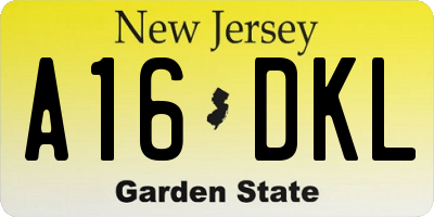 NJ license plate A16DKL