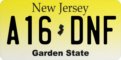 NJ license plate A16DNF