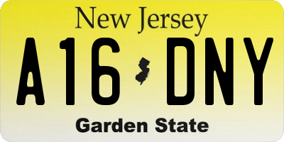 NJ license plate A16DNY