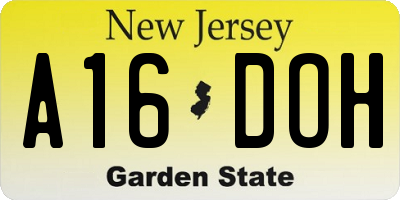 NJ license plate A16DOH