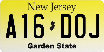 NJ license plate A16DOJ