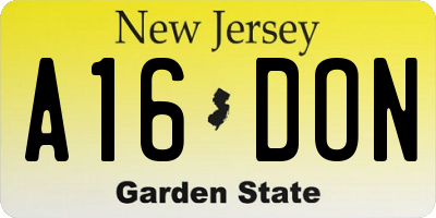 NJ license plate A16DON