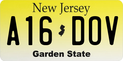 NJ license plate A16DOV