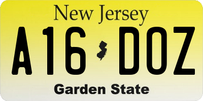 NJ license plate A16DOZ