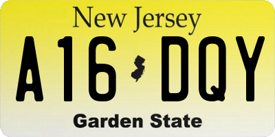 NJ license plate A16DQY