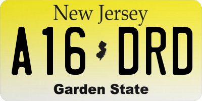 NJ license plate A16DRD