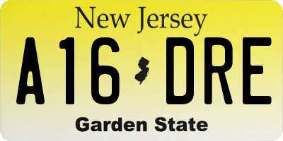 NJ license plate A16DRE