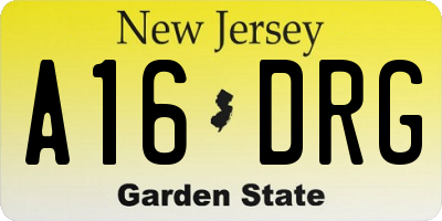 NJ license plate A16DRG