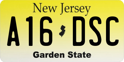 NJ license plate A16DSC